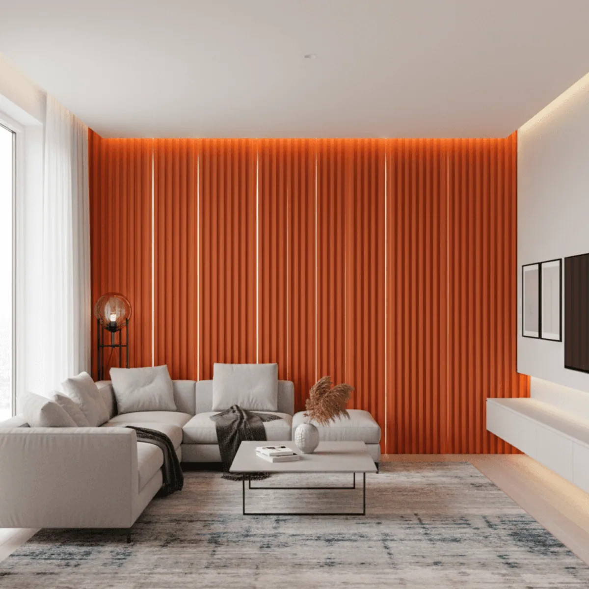 Novel Decorare Indoor WPC 2cm Wall Panel Wall Panel – Orange | 10 Ft × 6 CM | 20mm | Waterproof, Scratch-Resistant, Easy-Clean