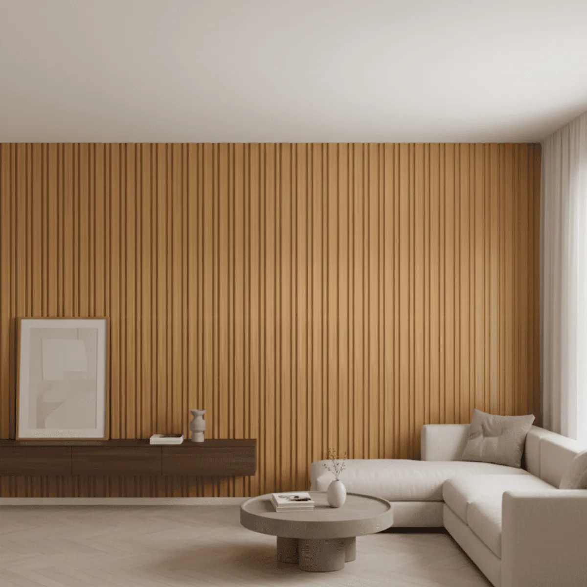 Novel Decorare Indoor WPC Indoor WPC 2.5cm Wall Panel – Cream Gold | 10 Ft × 6 CM | 25mm | Waterproof, Scratch-Resistant, Easy-Clean