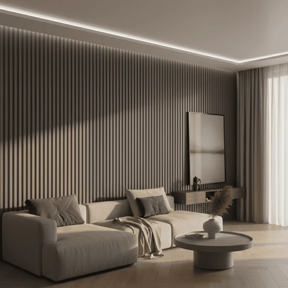 Novel Decorare Indoor WPC Indoor WPC 2.5cm Wall Panel – Metal Gray | 10 Ft × 6 CM | 25mm | Waterproof, Scratch-Resistant, Easy-Clean