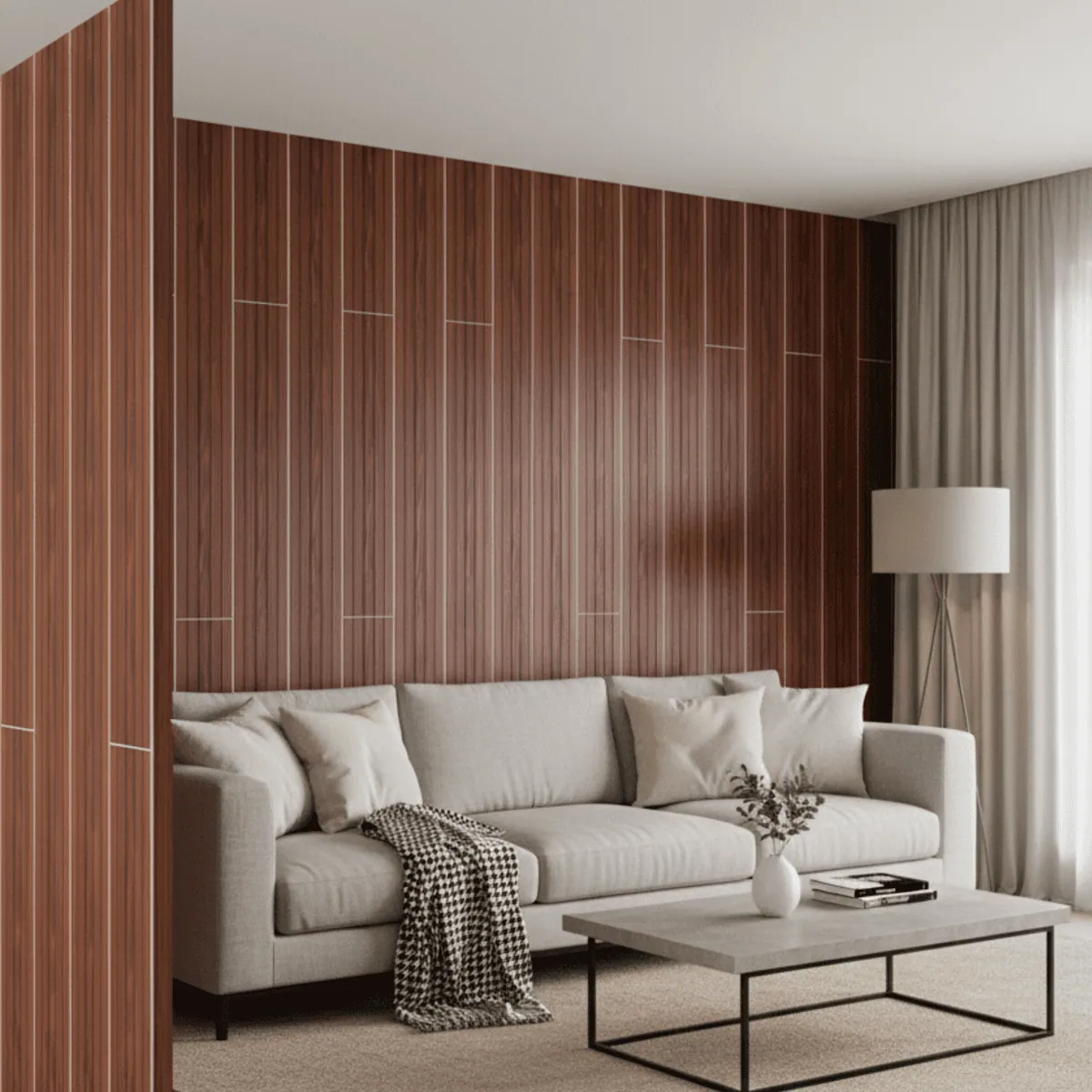 Novel Decorare Indoor WPC Single Rectangle Box Wall Panel – Umber Color | 10 Ft × 6 CM | 20mm | Waterproof, Scratch-Resistant, Easy-Clean